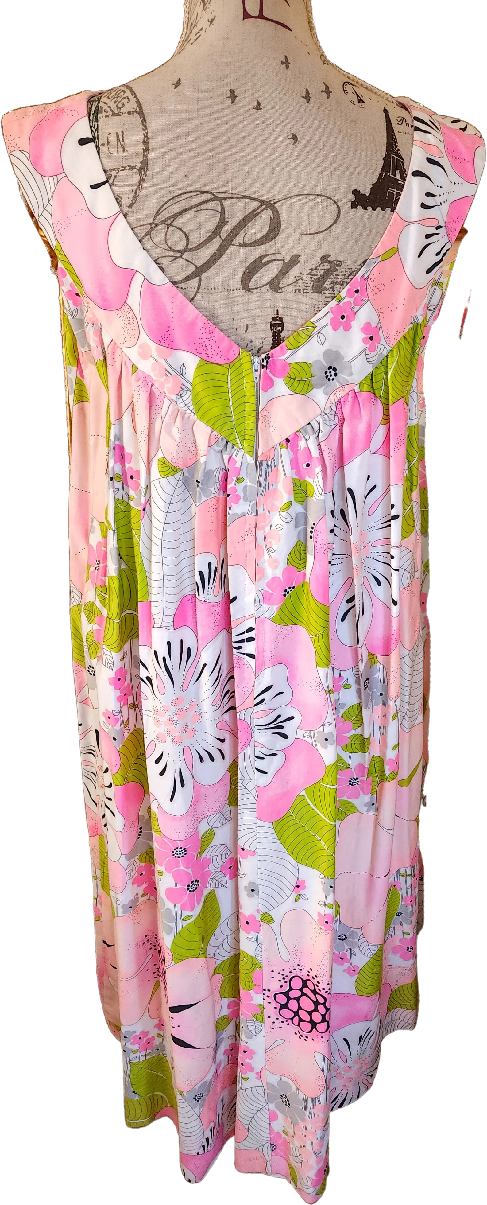 60s Pink Mod Floral Hawaiian Gown by Alice - Image 2