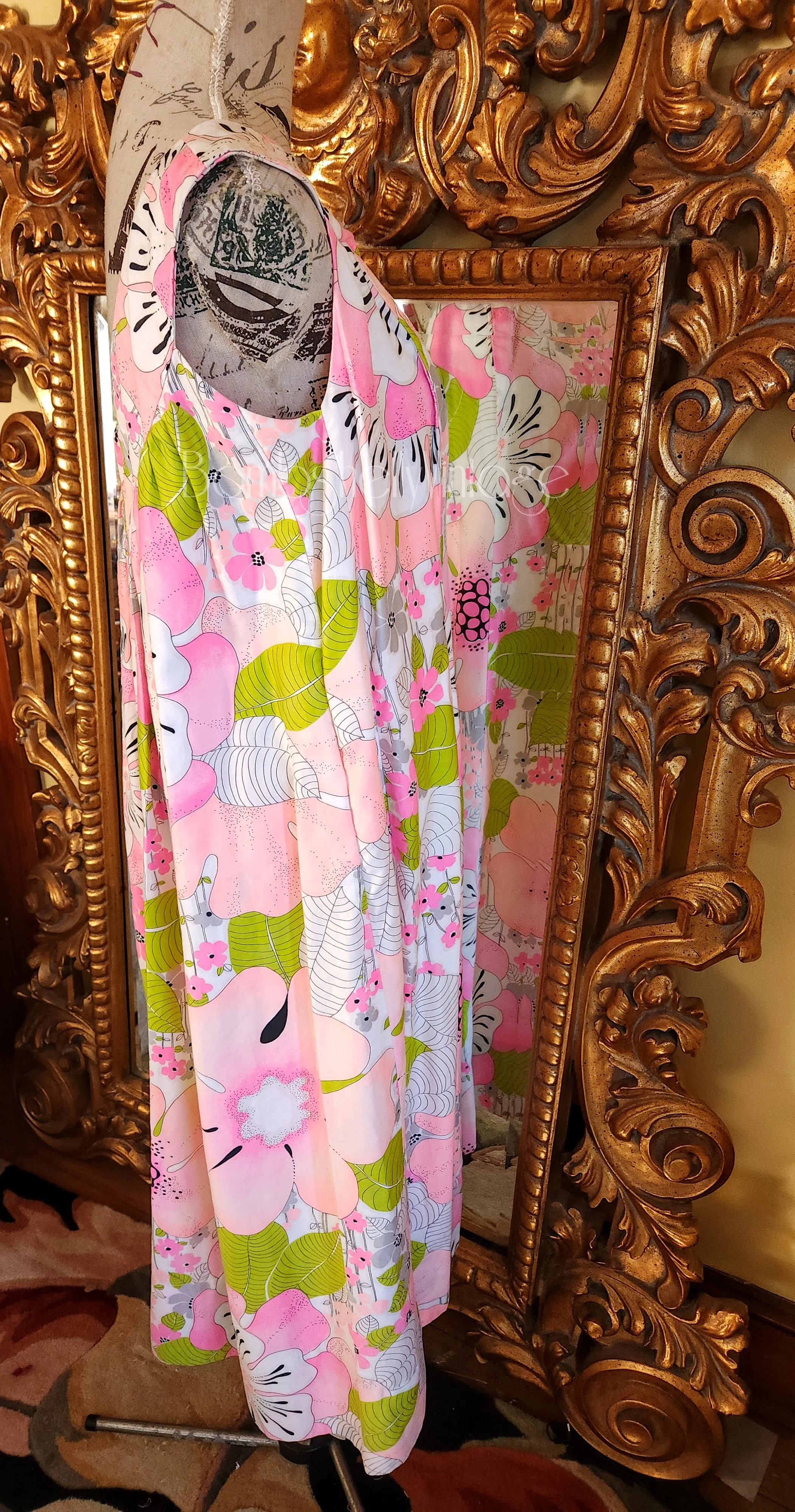 60s Pink Mod Floral Hawaiian Gown by Alice - Image 3