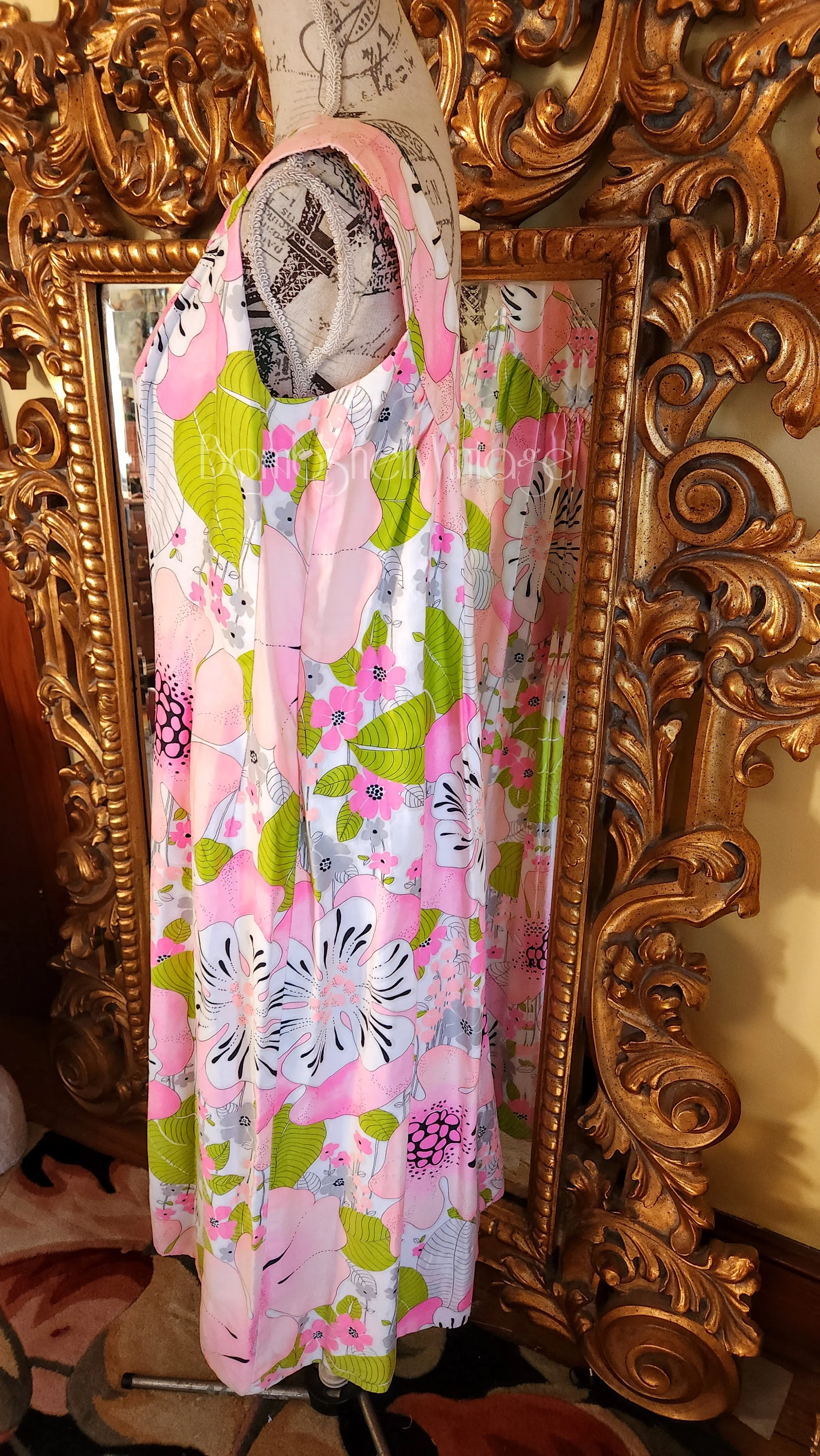 60s Pink Mod Floral Hawaiian Gown by Alice - Image 4