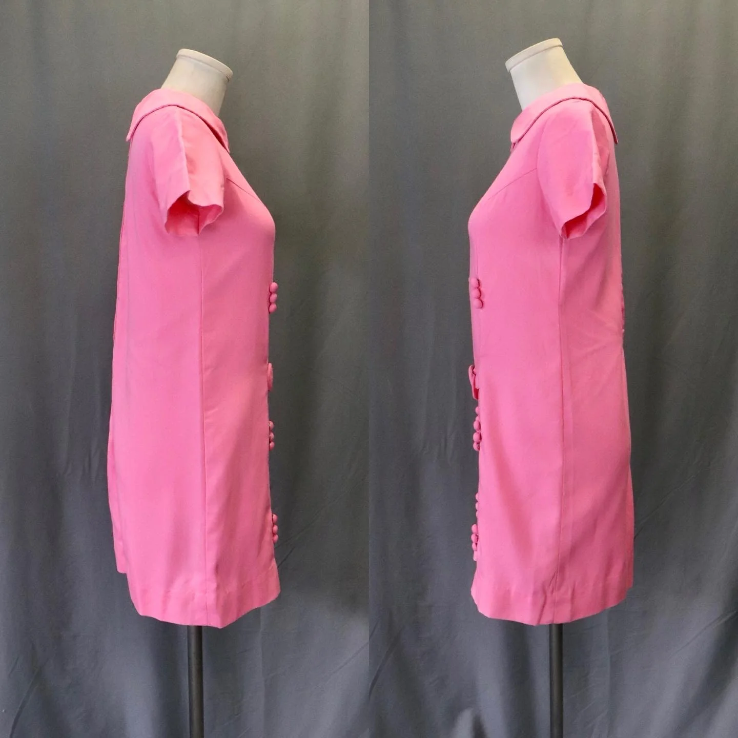 60s Pink Peter Pan Collar Babydoll Mini With Mock Belt - Image 3