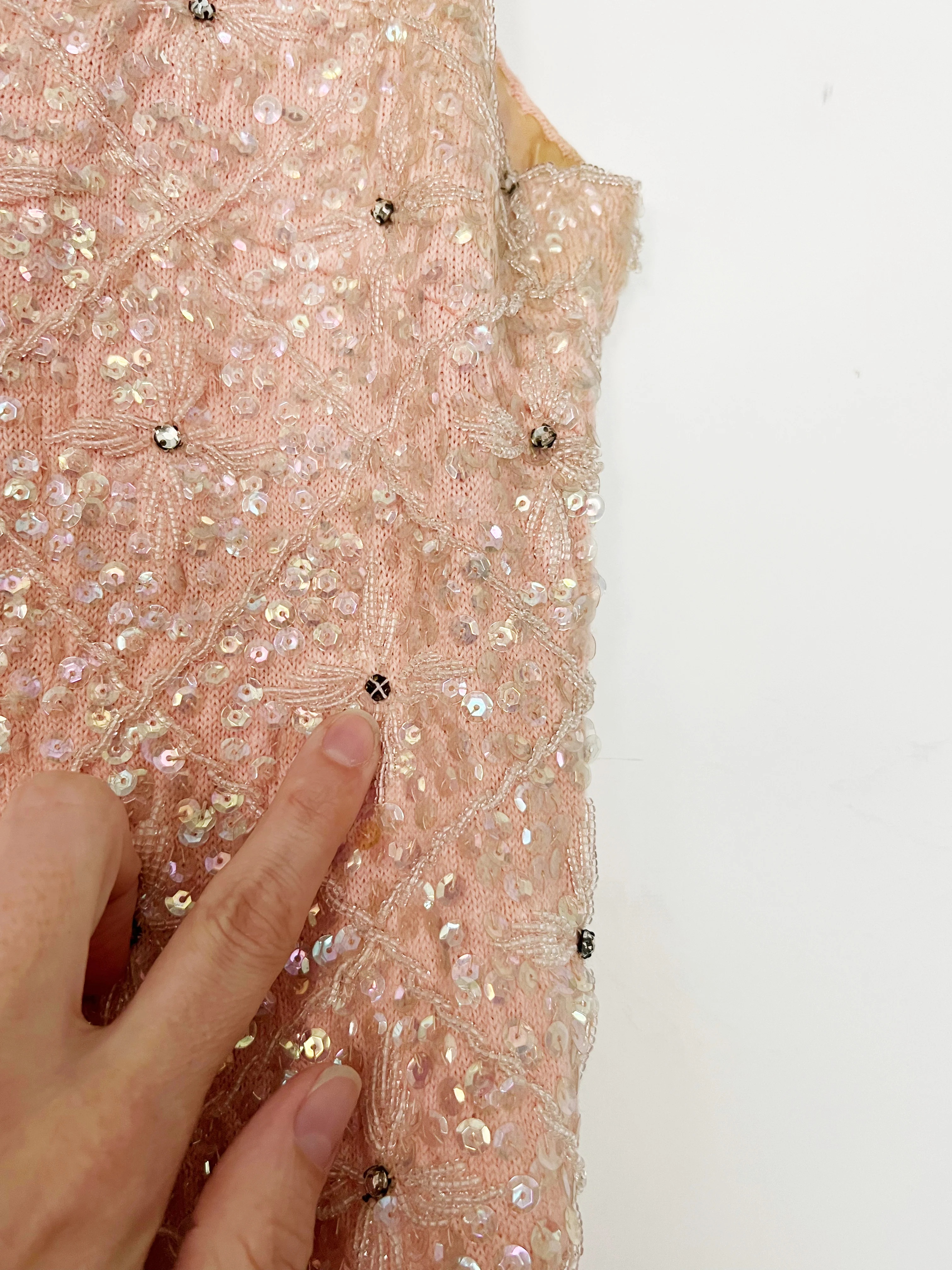 60s Pink Rhinestone Beaded Fringe Wool Tank Top - Image 5