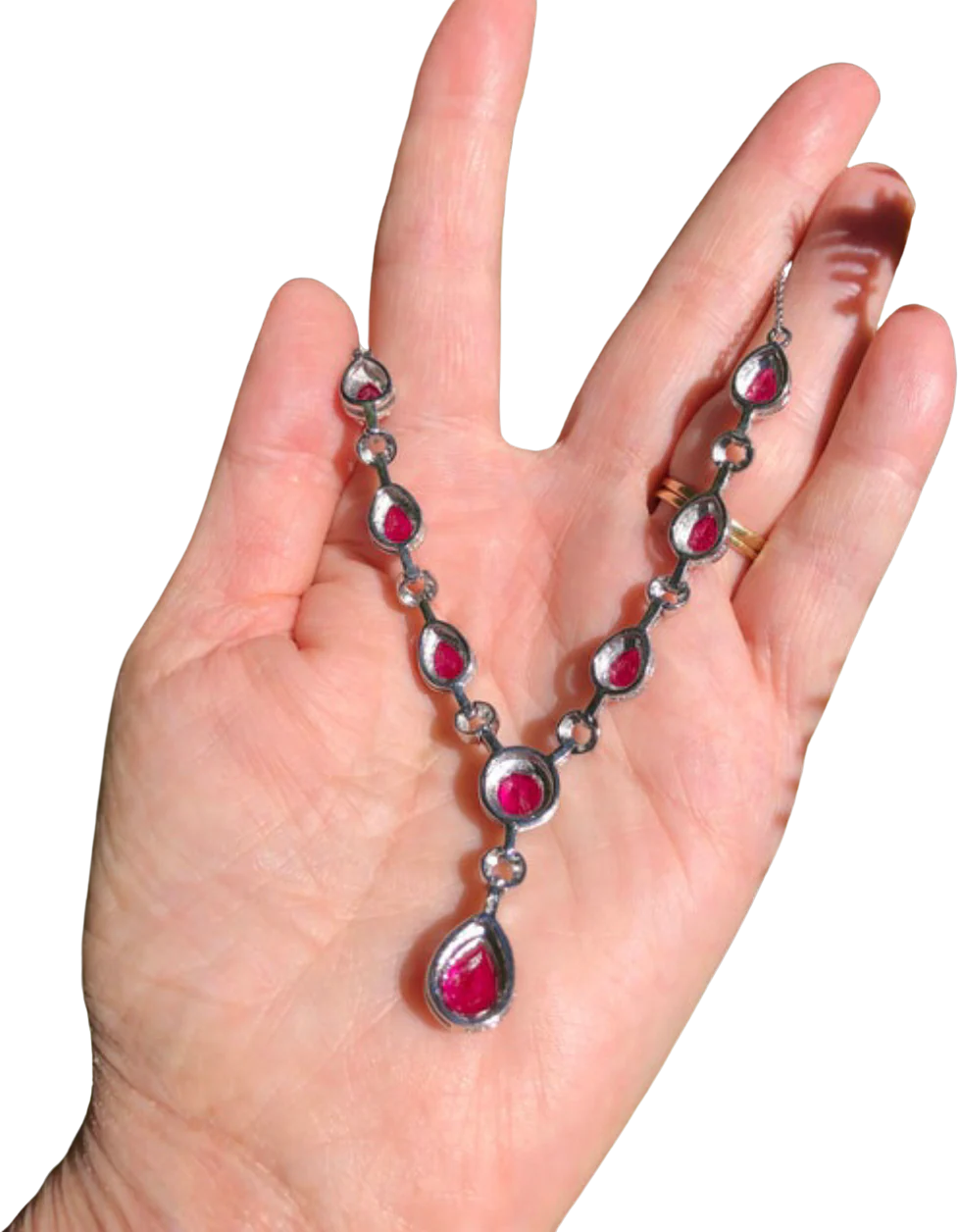 60s Pink Uranium Glass Necklace Signed by Karis - Image 2