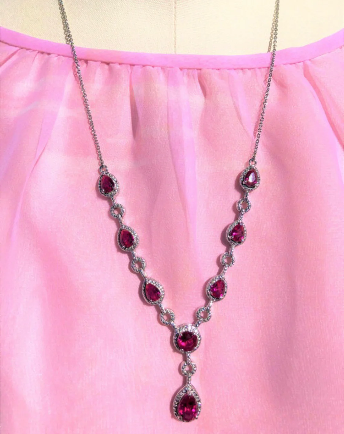 60s Pink Uranium Glass Necklace Signed by Karis - Image 4
