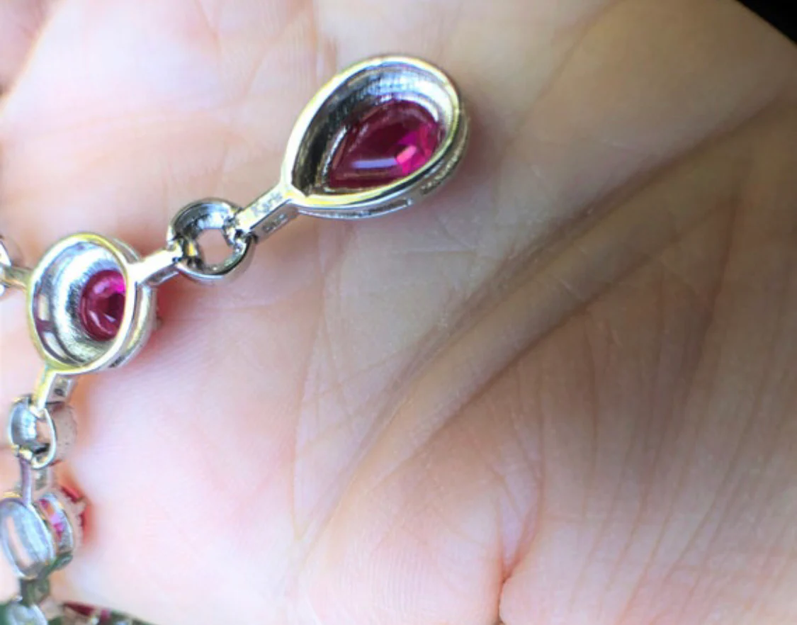 60s Pink Uranium Glass Necklace Signed by Karis - Image 9