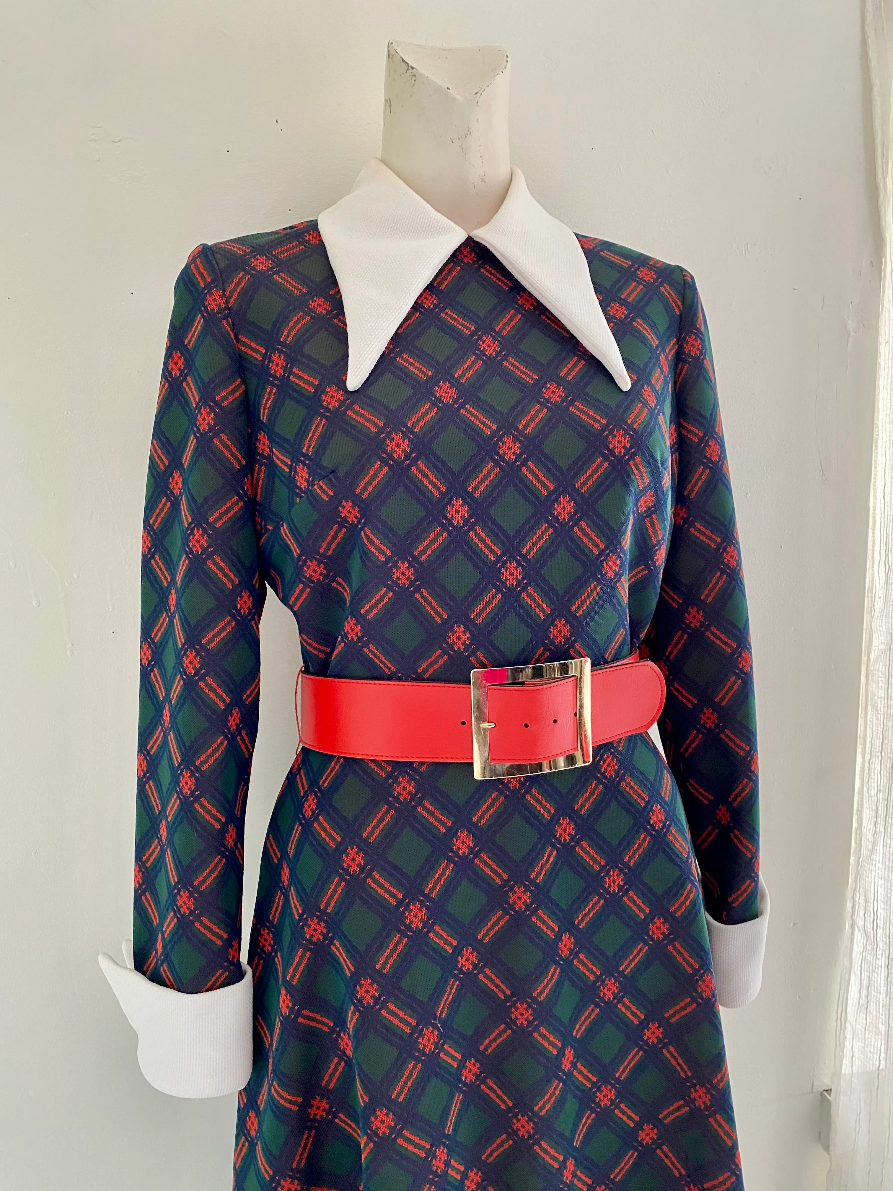 60s Holiday Plaid Collared Dress With Dagger Cuffs By Judy Way - Image 6