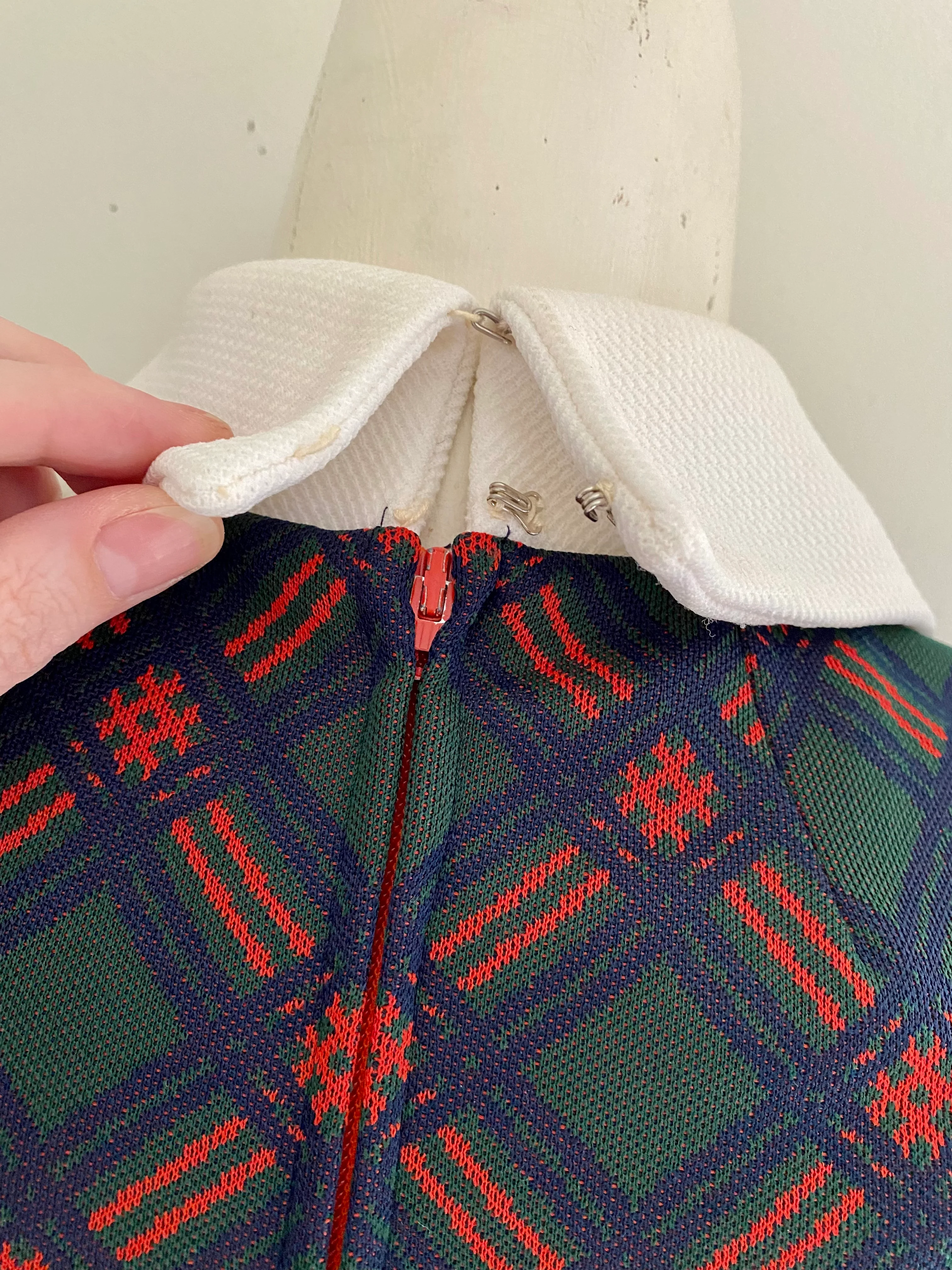 60s Holiday Plaid Collared Dress With Dagger Cuffs By Judy Way - Image 7