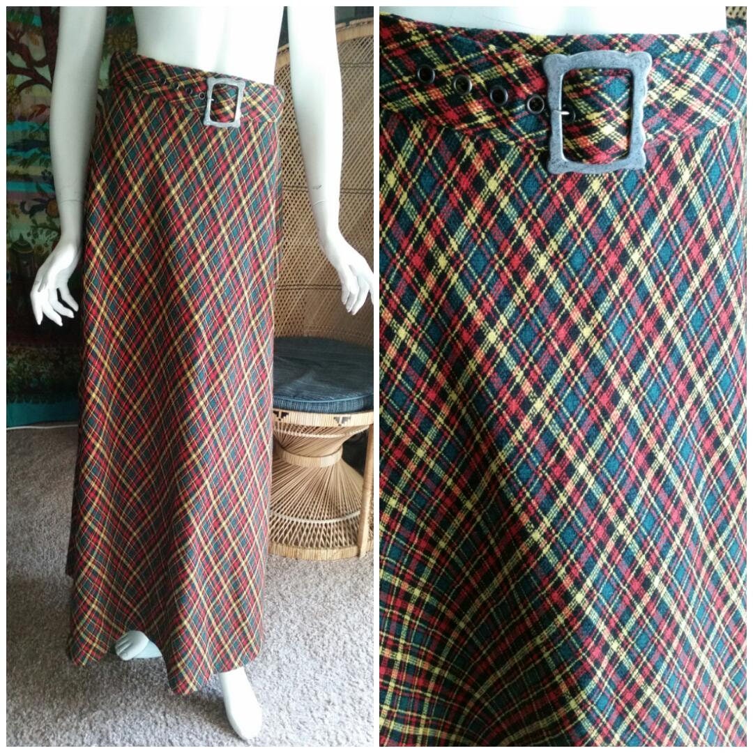60s Plaid Maxi Skirt with Matching Belt by Junior House Sm by Junior House - Image 2