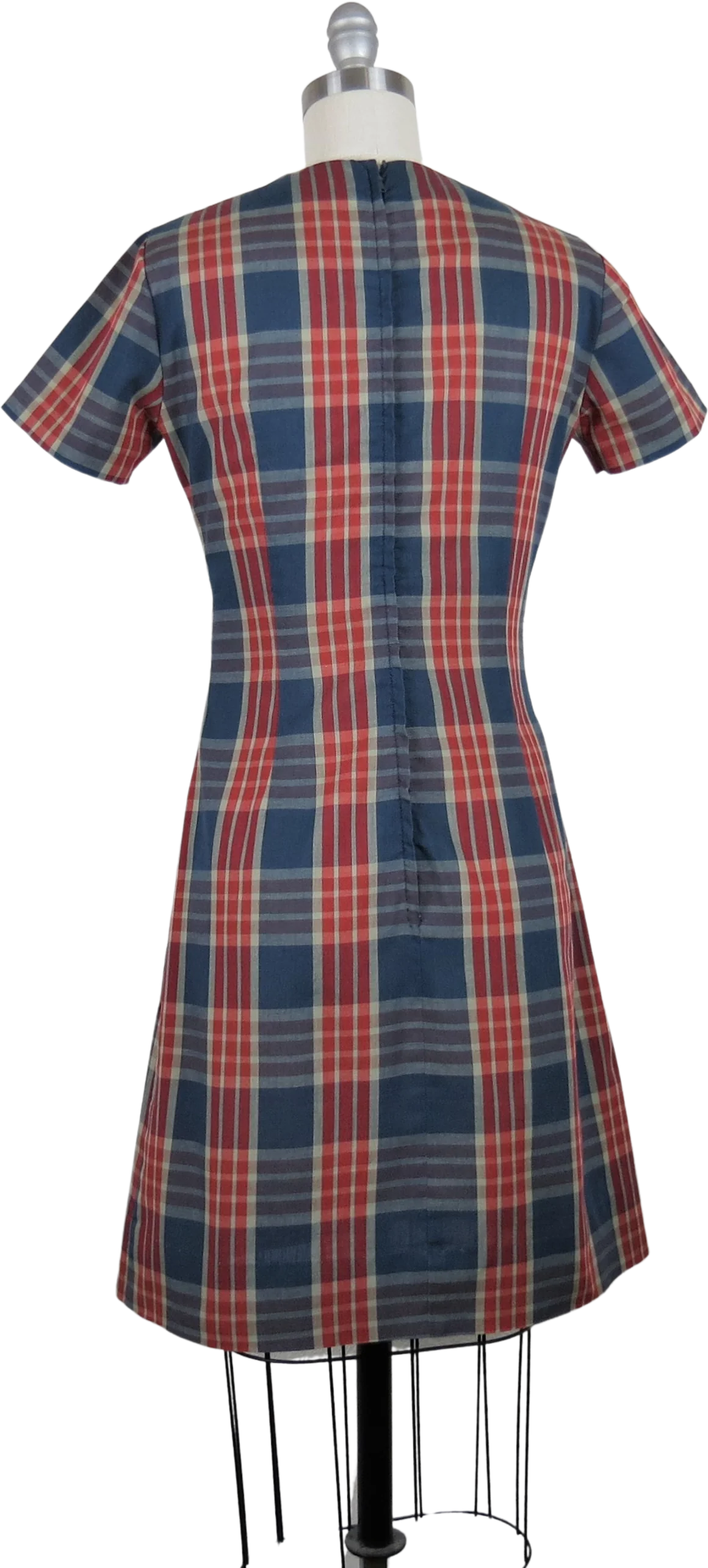 60s Plaid Mini Dress Cotton, Sheath, Mod, Academia By Helen Whiting - Image 2
