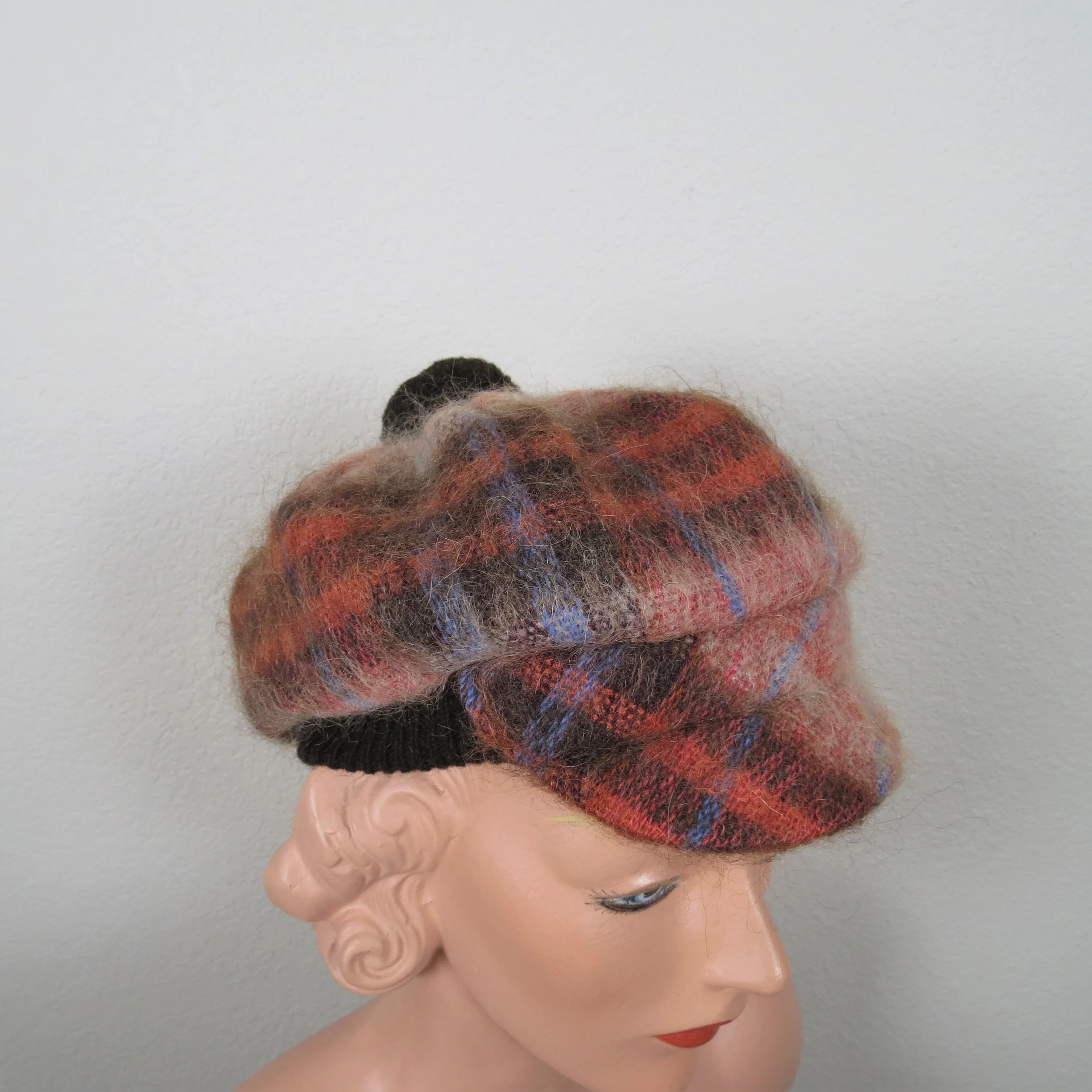 60s Plaid Mohair Newsboy Hat Cap Scottish Tam Wool By Edinburgh Woollen Mill - Image 3