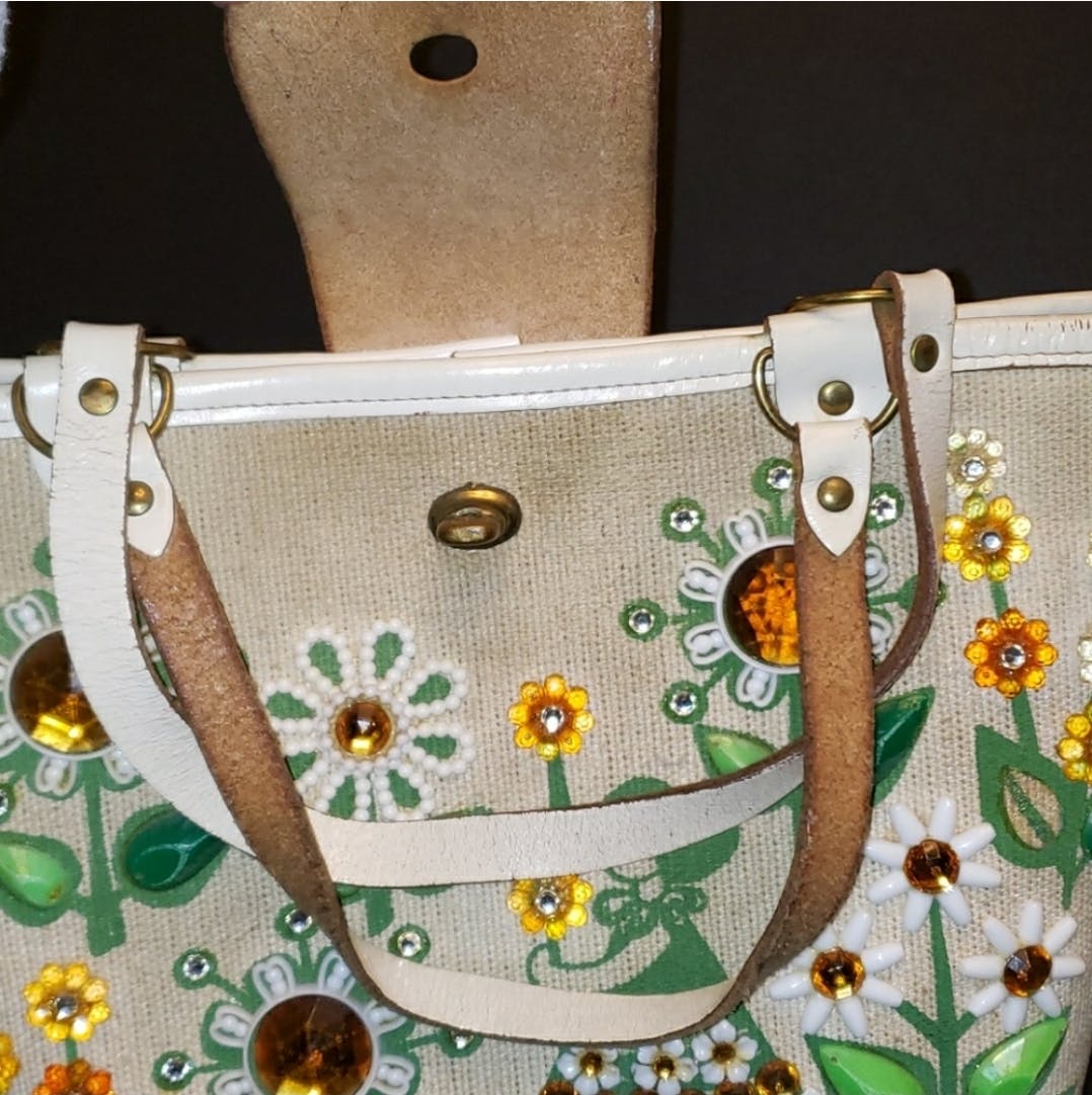 60's Posie Picker Canvas Wood Bottom Handbag by Enid Collins - Image 13