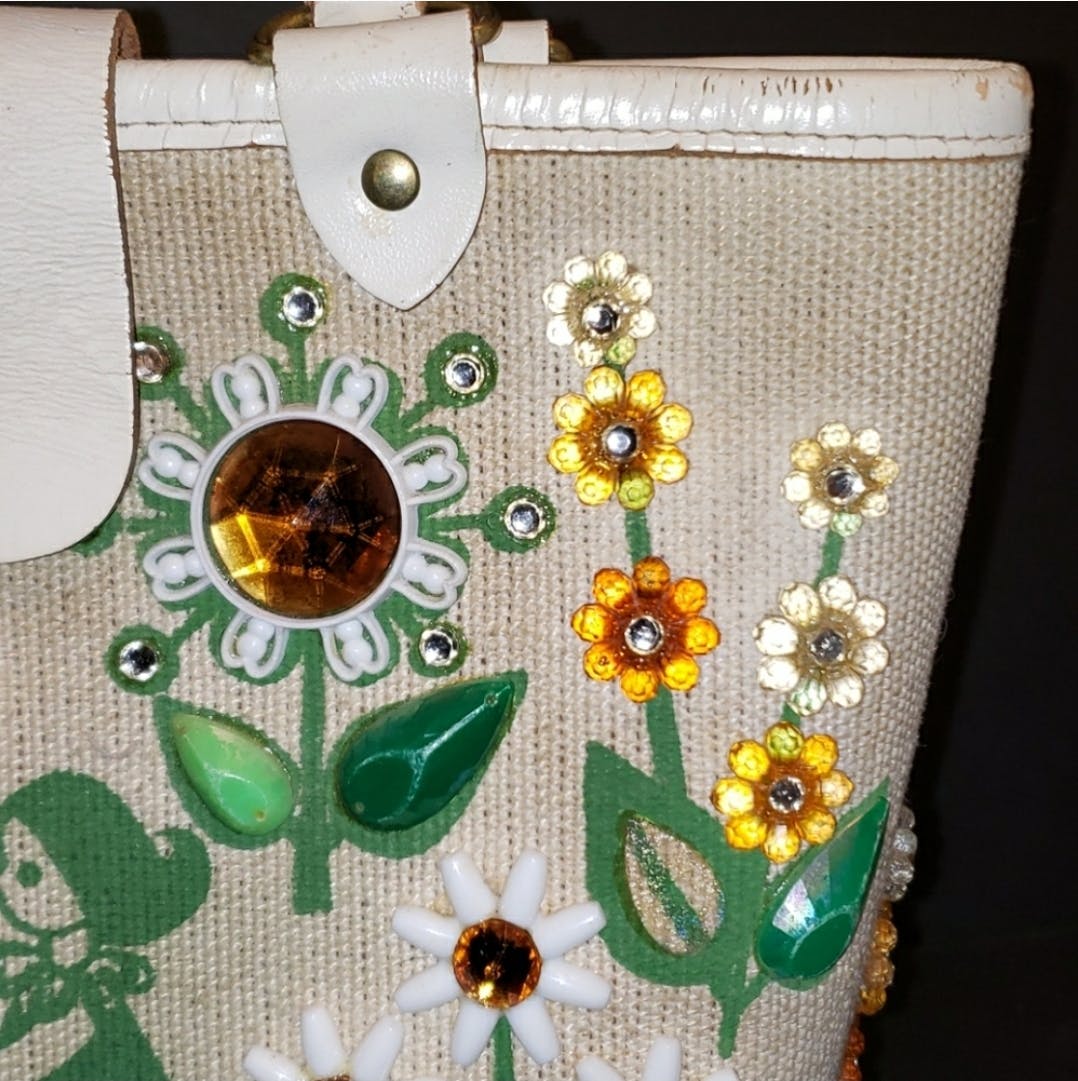 60's Posie Picker Canvas Wood Bottom Handbag by Enid Collins - Image 3