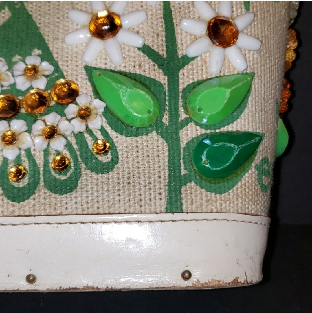 60's Posie Picker Canvas Wood Bottom Handbag by Enid Collins - Image 4