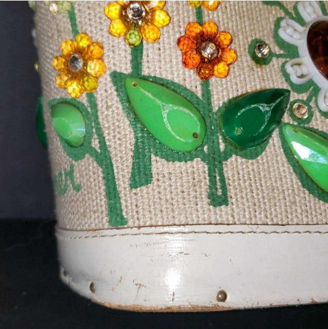 60's Posie Picker Canvas Wood Bottom Handbag by Enid Collins - Image 5