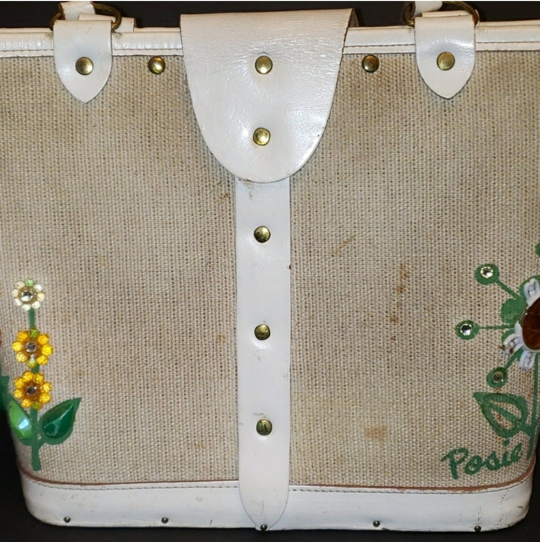 60's Posie Picker Canvas Wood Bottom Handbag by Enid Collins - Image 7