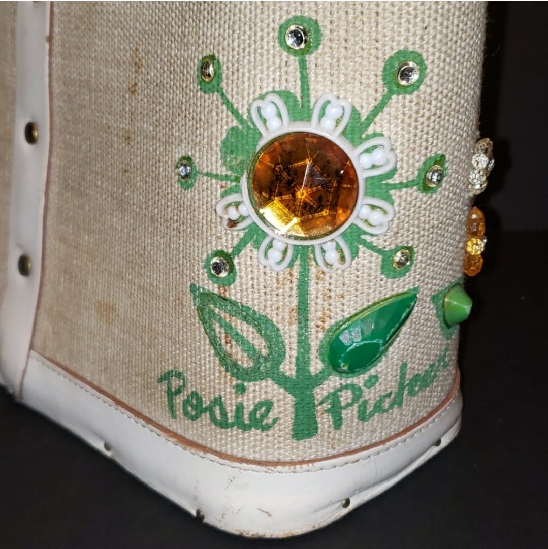 60's Posie Picker Canvas Wood Bottom Handbag by Enid Collins - Image 8