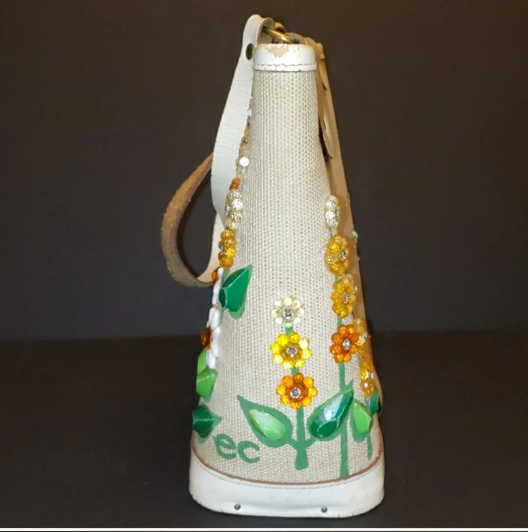 60's Posie Picker Canvas Wood Bottom Handbag by Enid Collins - Image 9