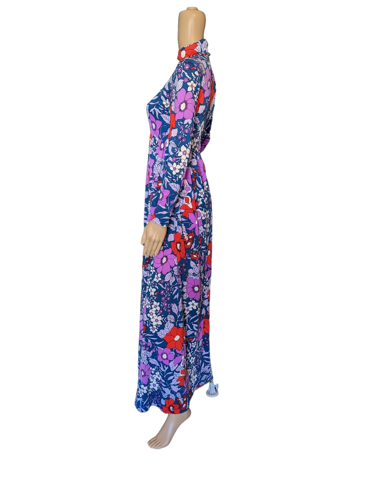 60s Psychedelic Floral Mock Turtleneck Mod Maxi Dress By Marek - Image 4