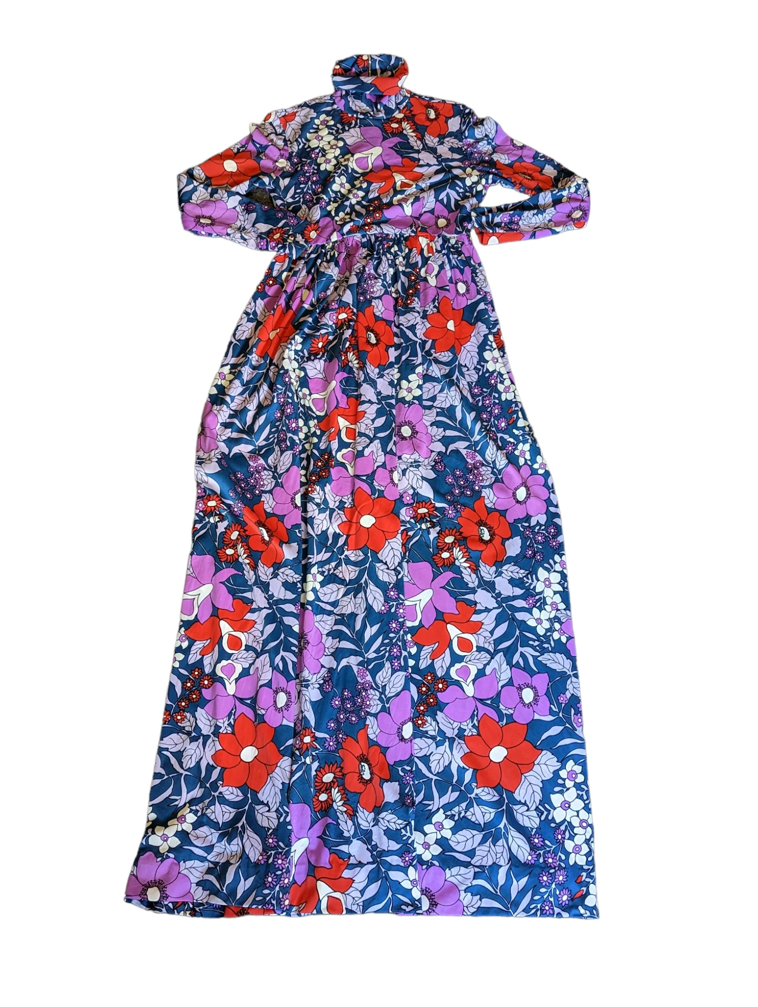 60s Psychedelic Floral Mock Turtleneck Mod Maxi Dress By Marek - Image 5