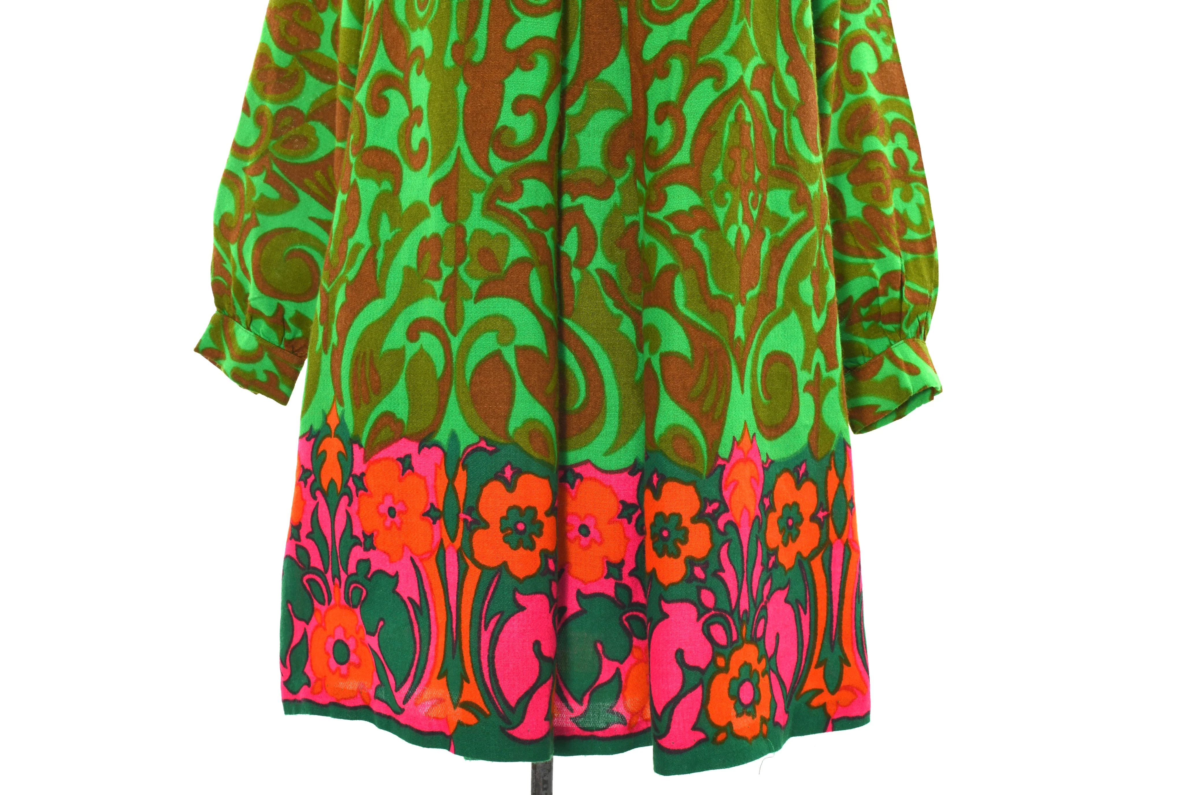 60s Psychedelic Flower Power Green Pink Tent Mini Dres By Donnkenny - Image 4
