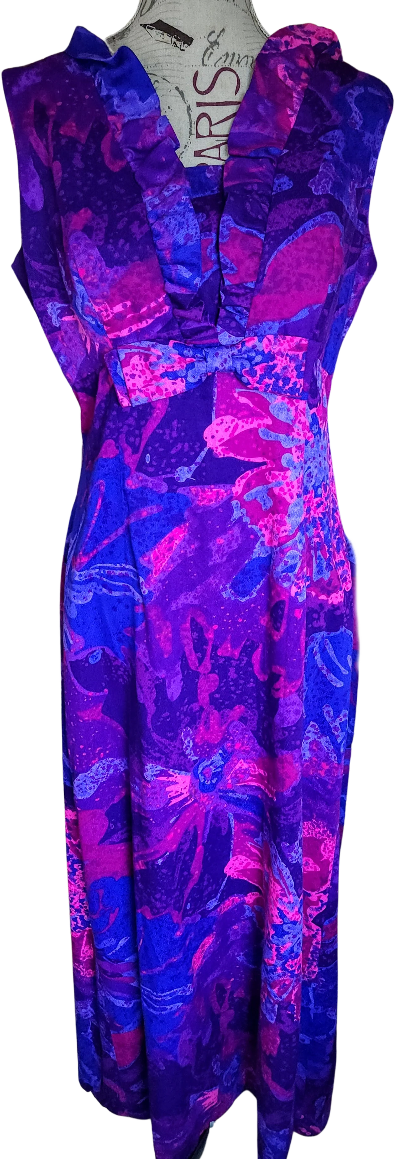 60s Purple And Pink Hawaiian Dress With Ruffled Collar By Mildred's of Hawaii