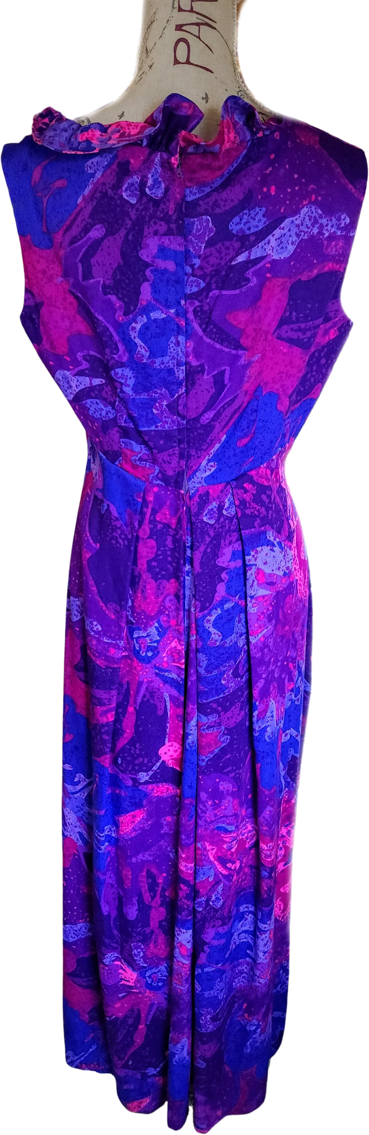60s Purple And Pink Hawaiian Dress With Ruffled Collar By Mildred's of Hawaii - Image 2