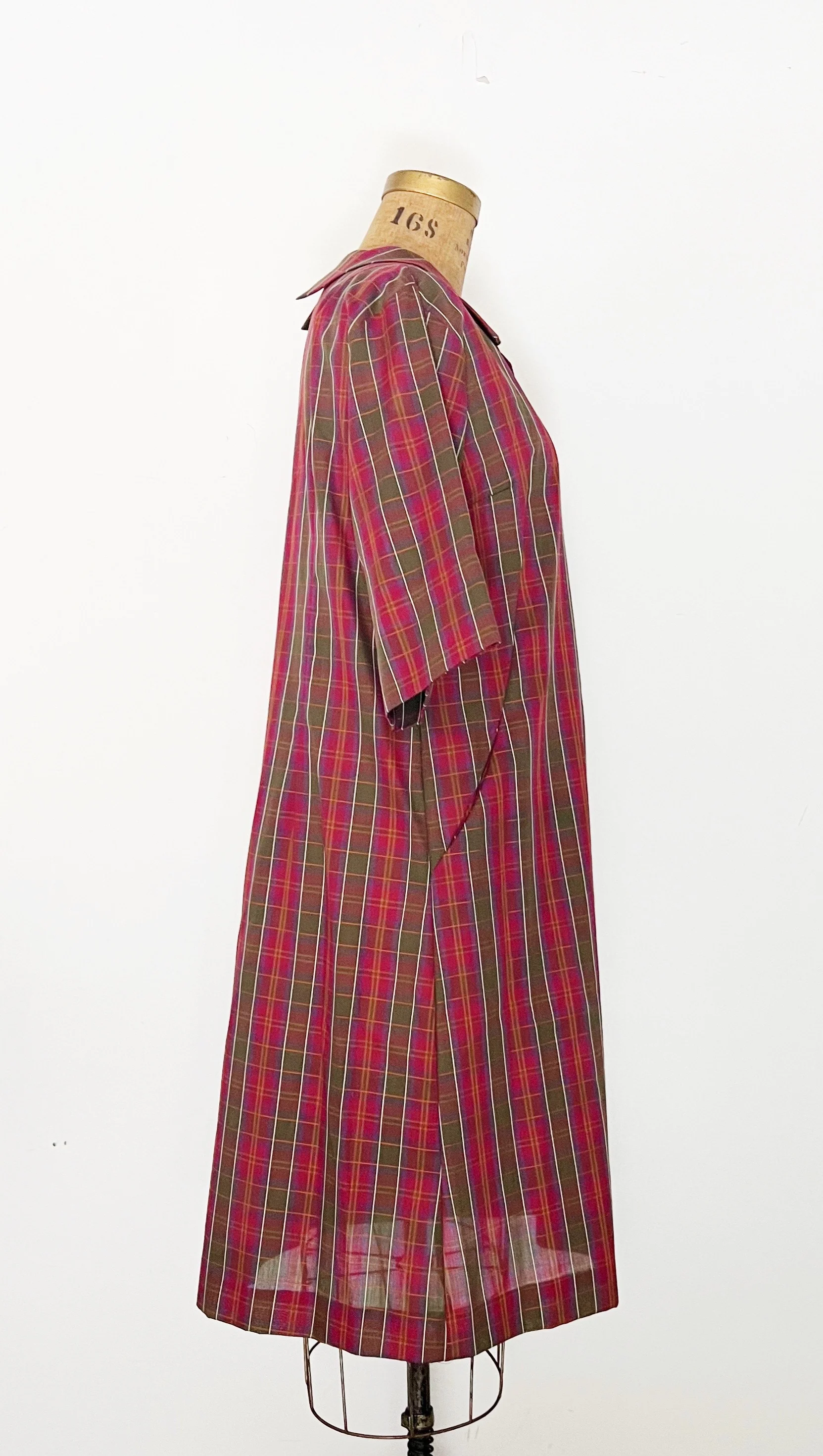 60s Purple Plaid Cotton House Dress - Image 5