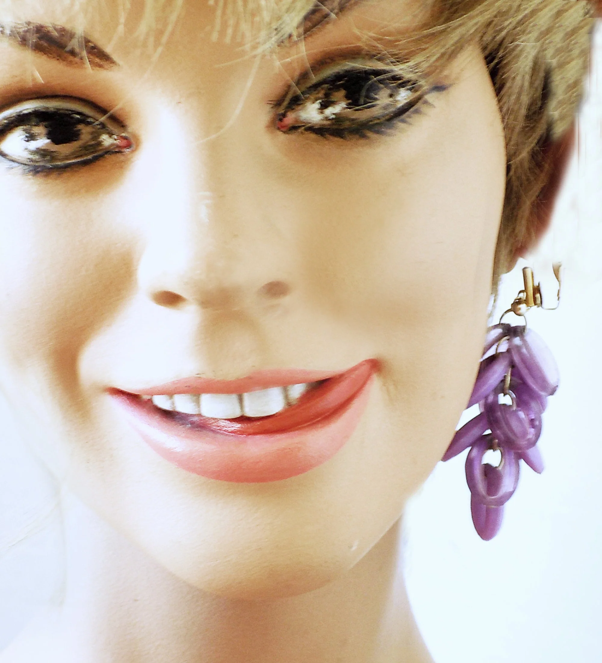 60s Purple Plastic Earrings Cluster of Hoops Faceted Light and Dark Purple Clip Front Pierce Look 2. 5 Long Dangle - Image 2