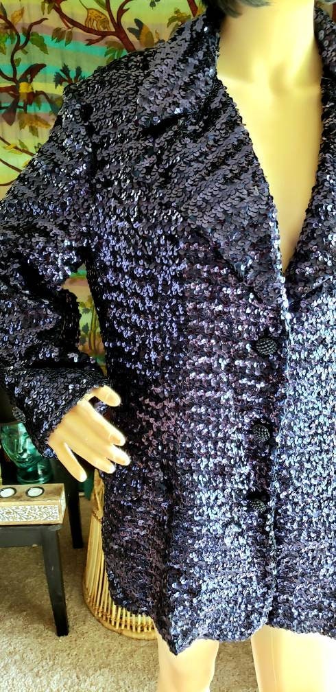 60s Purple Sequin Suit Coat Vintage Sequin Blazer Sparkly Sequin Jacket As Is Still Amazing Sequin Blazer - Image 3