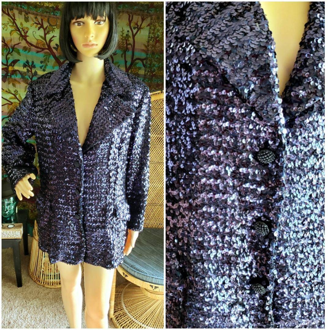 60s Purple Sequin Suit Coat Vintage Sequin Blazer Sparkly Sequin Jacket As Is Still Amazing Sequin Blazer - Image 5