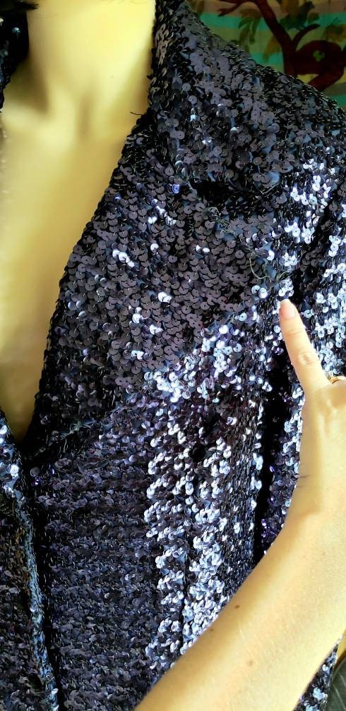 60s Purple Sequin Suit Coat Vintage Sequin Blazer Sparkly Sequin Jacket As Is Still Amazing Sequin Blazer - Image 6