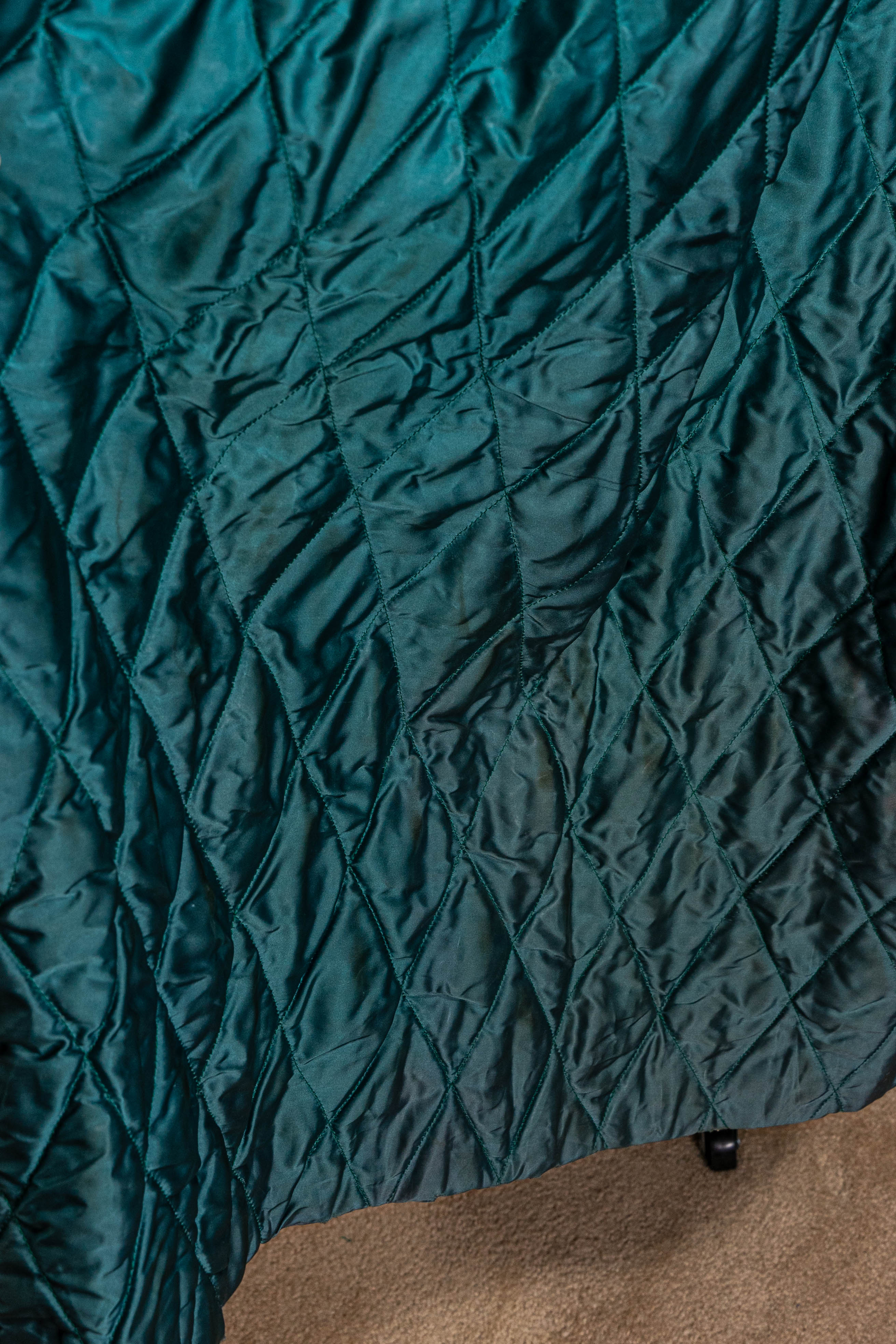 60s Quilted Green And Blue Satin Ball Gown Beaded - Image 9