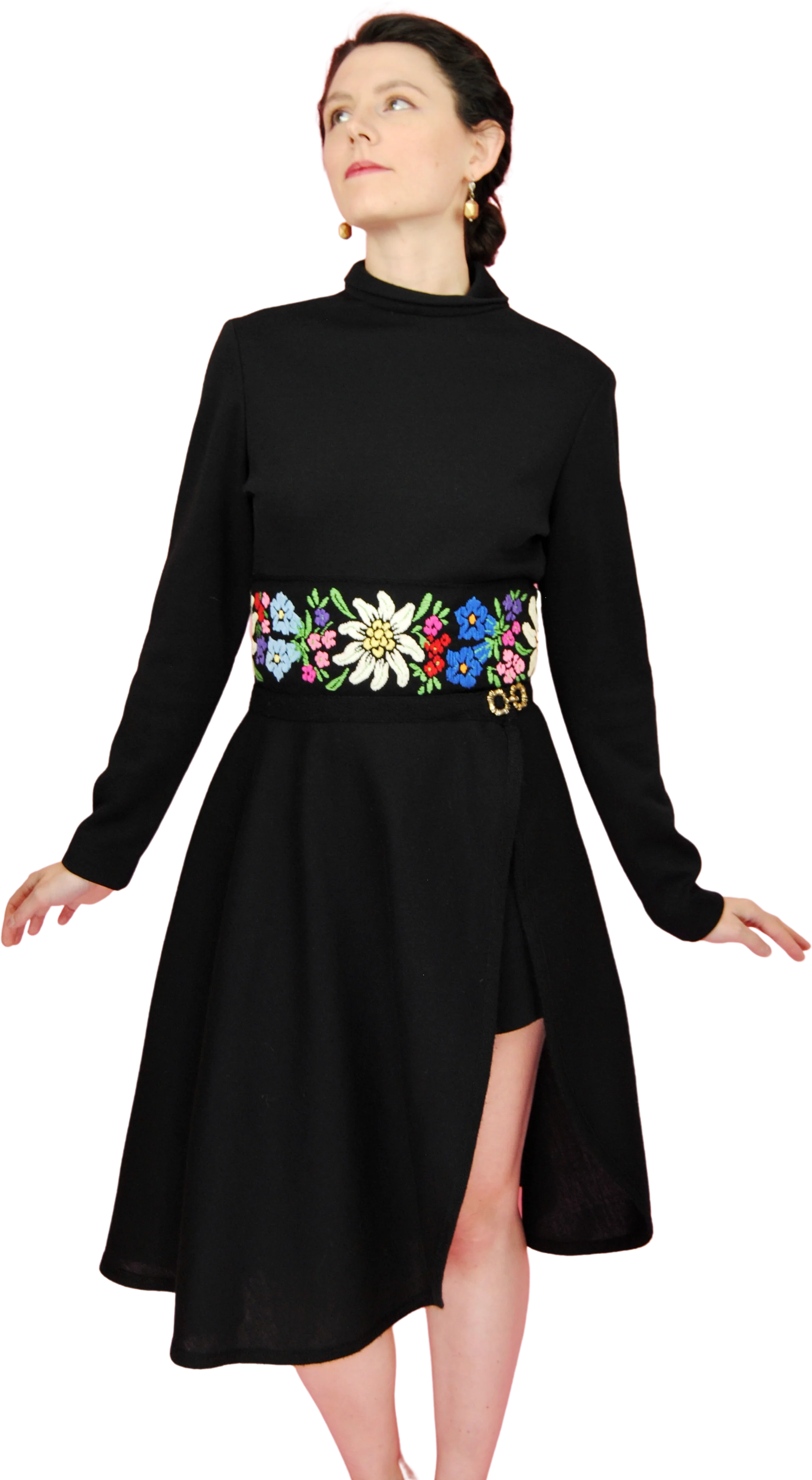 60s Rare Black Cozy Romper With Detachable Skirt By Park Royal Ltd.