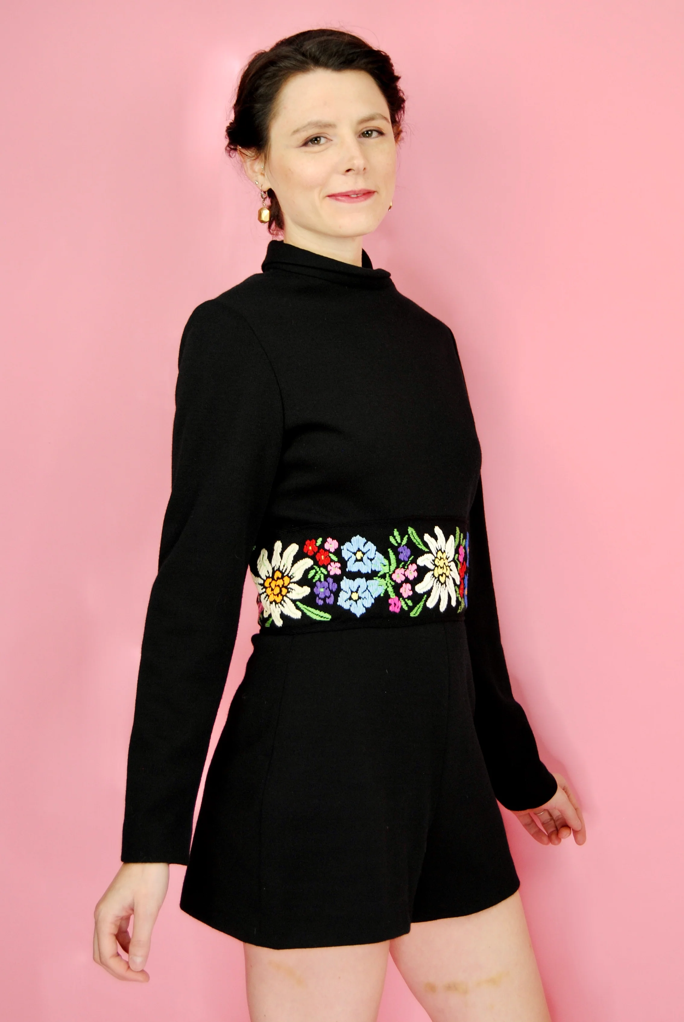 60s Rare Black Cozy Romper With Detachable Skirt By Park Royal Ltd. - Image 10