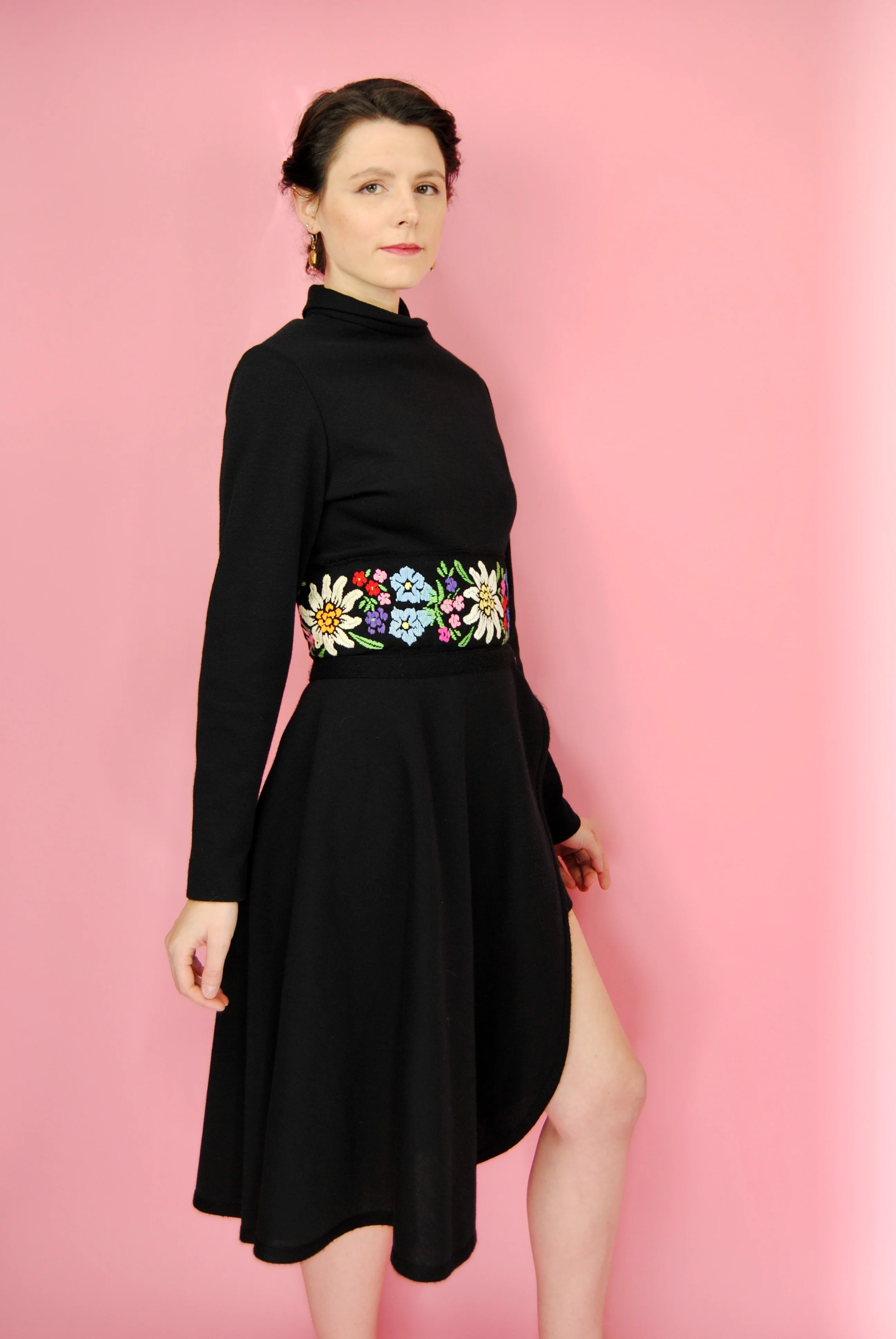 60s Rare Black Cozy Romper With Detachable Skirt By Park Royal Ltd. - Image 6
