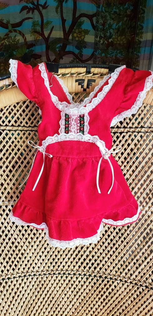 60s Red Baby Dress 18m Red Baby Jumper, Red Velvet Baby Dress, 18m by Evy Of California - Image 3