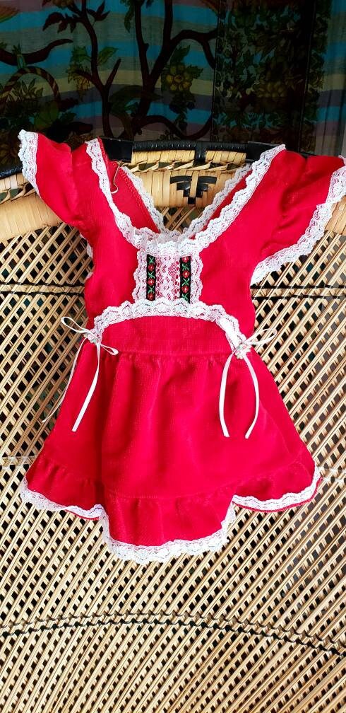 60s Red Baby Dress 18m Red Baby Jumper, Red Velvet Baby Dress, 18m by Evy Of California - Image 4