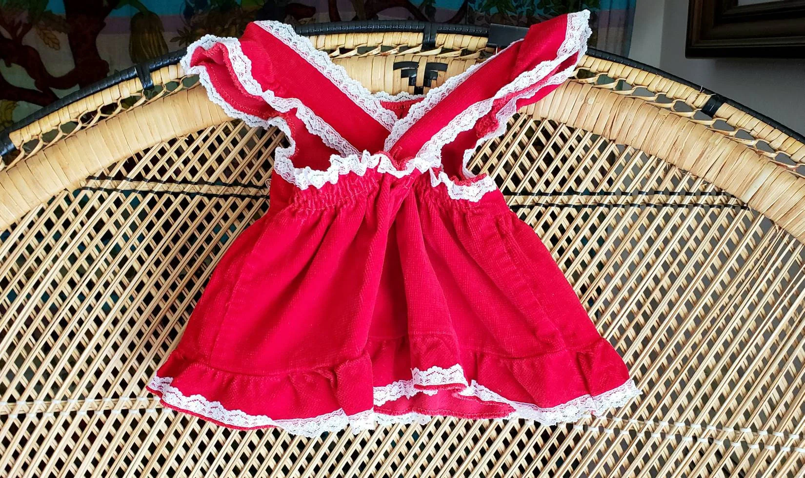 60s Red Baby Dress 18m Red Baby Jumper, Red Velvet Baby Dress, 18m by Evy Of California - Image 6