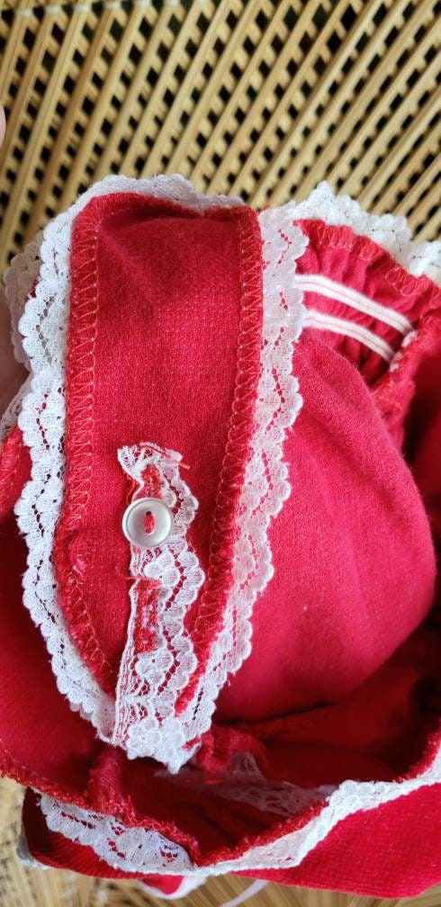 60s Red Baby Dress 18m Red Baby Jumper, Red Velvet Baby Dress, 18m by Evy Of California - Image 7