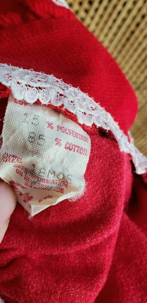 60s Red Baby Dress 18m Red Baby Jumper, Red Velvet Baby Dress, 18m by Evy Of California - Image 8