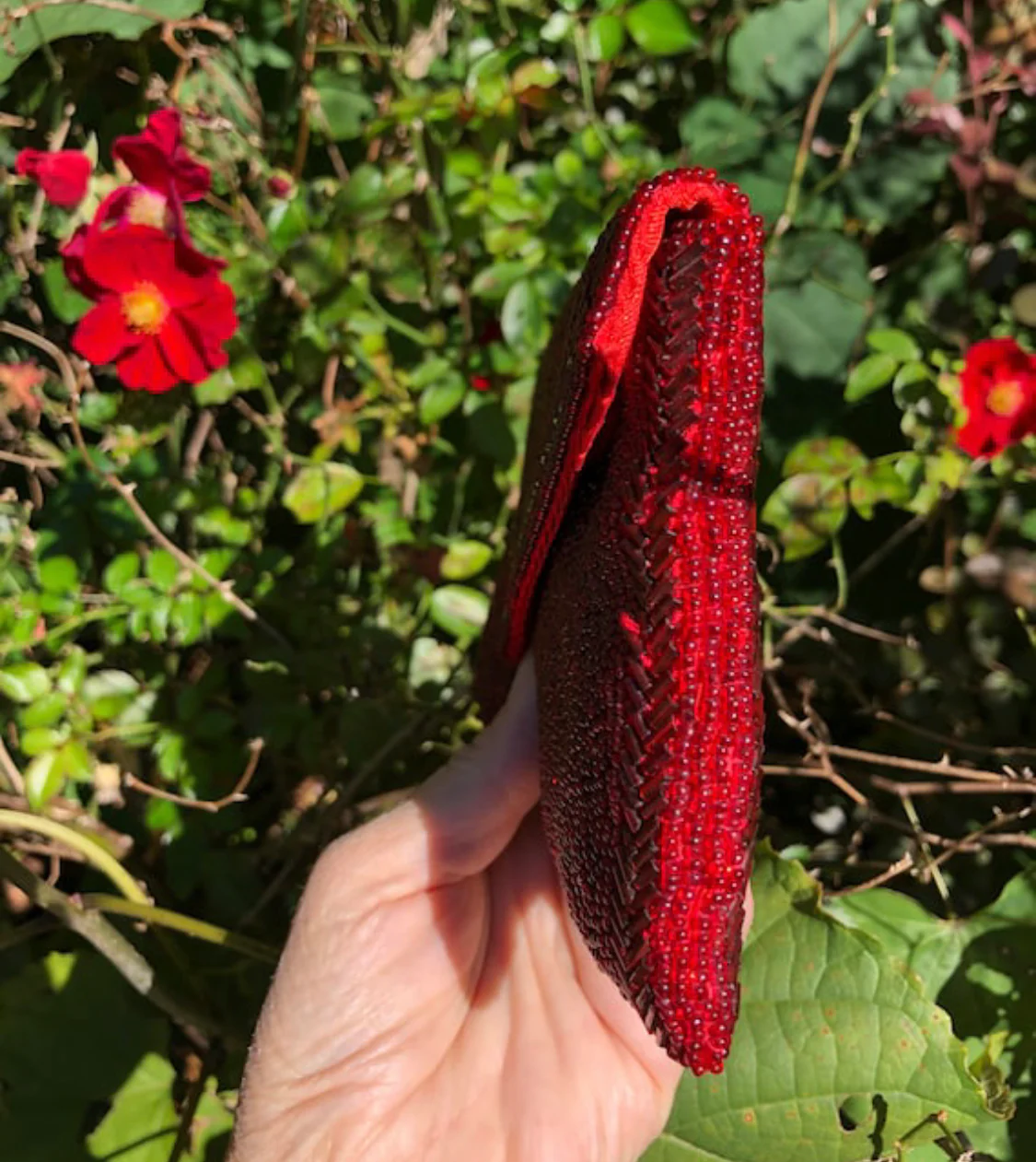 60s Red Beaded Clutch Handbag - Image 4