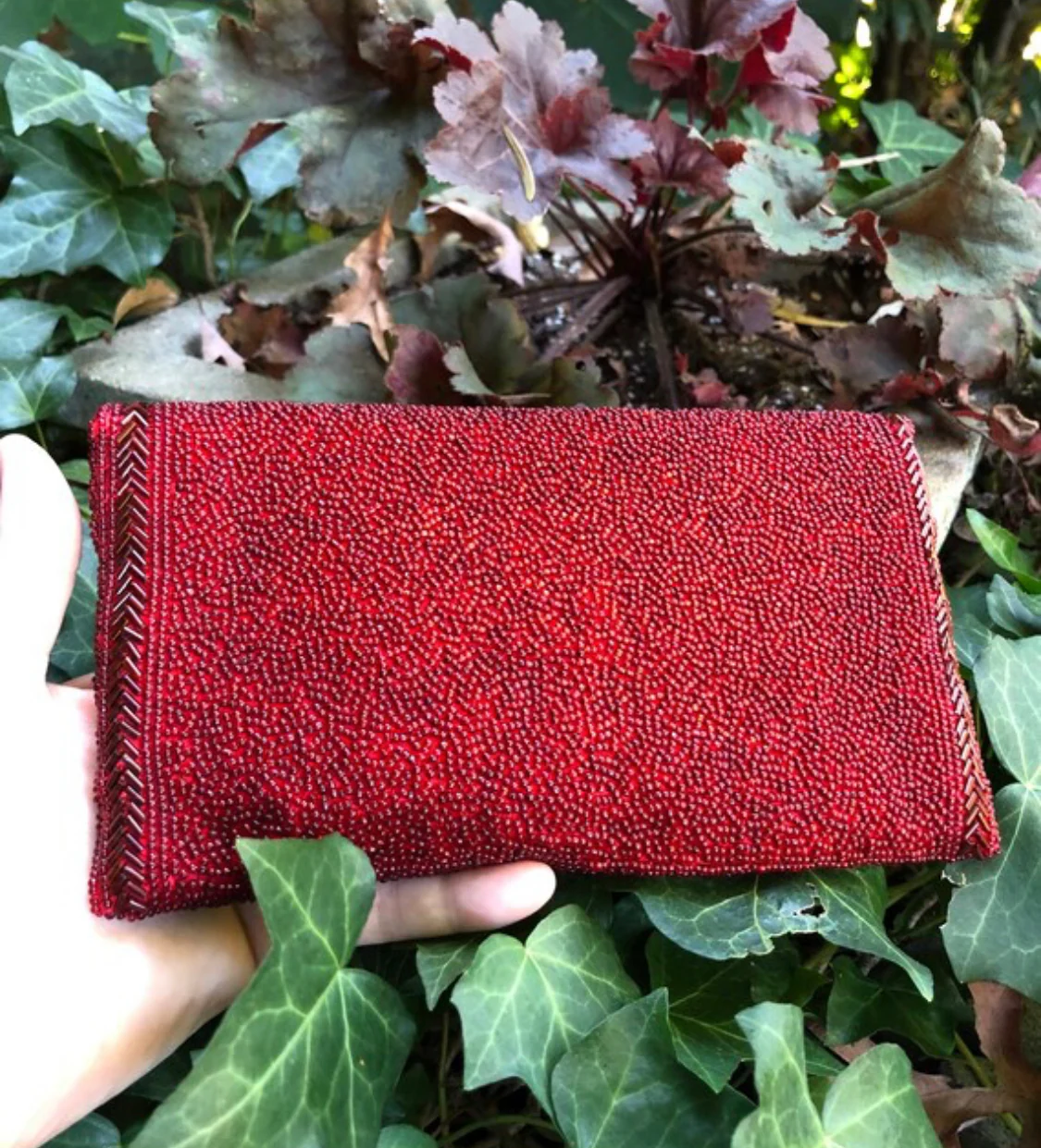 60s Red Beaded Clutch Handbag - Image 7