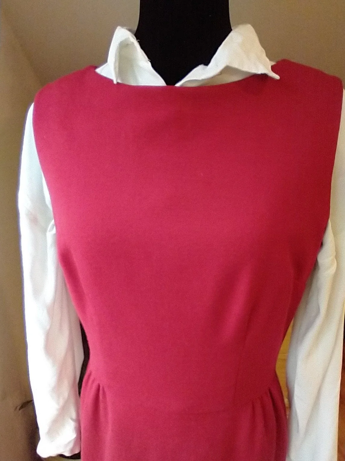 60s Red Jumper Knit Dress Lined Sleeveles Christmas Dress Women's Medium - Image 4