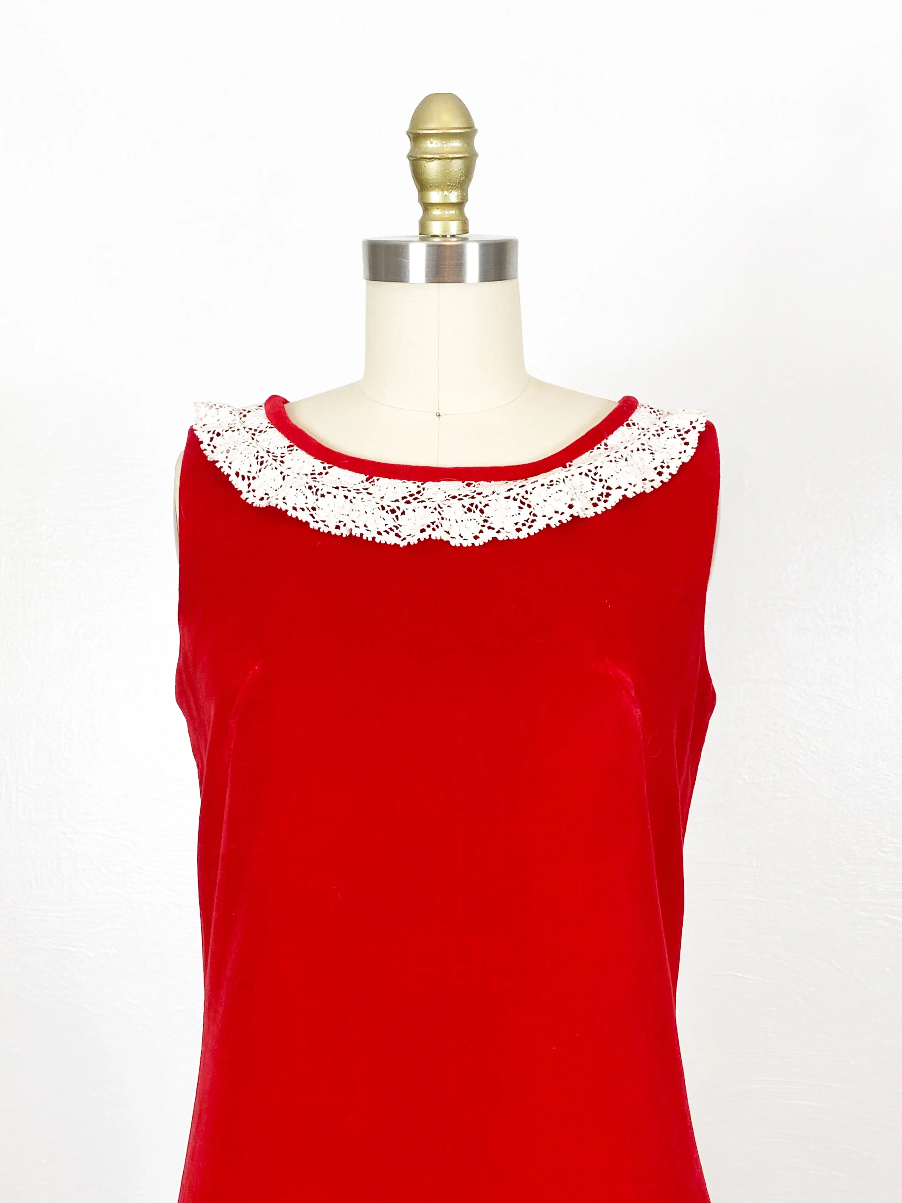 60s Red Velvet Mini Dress - Image 3