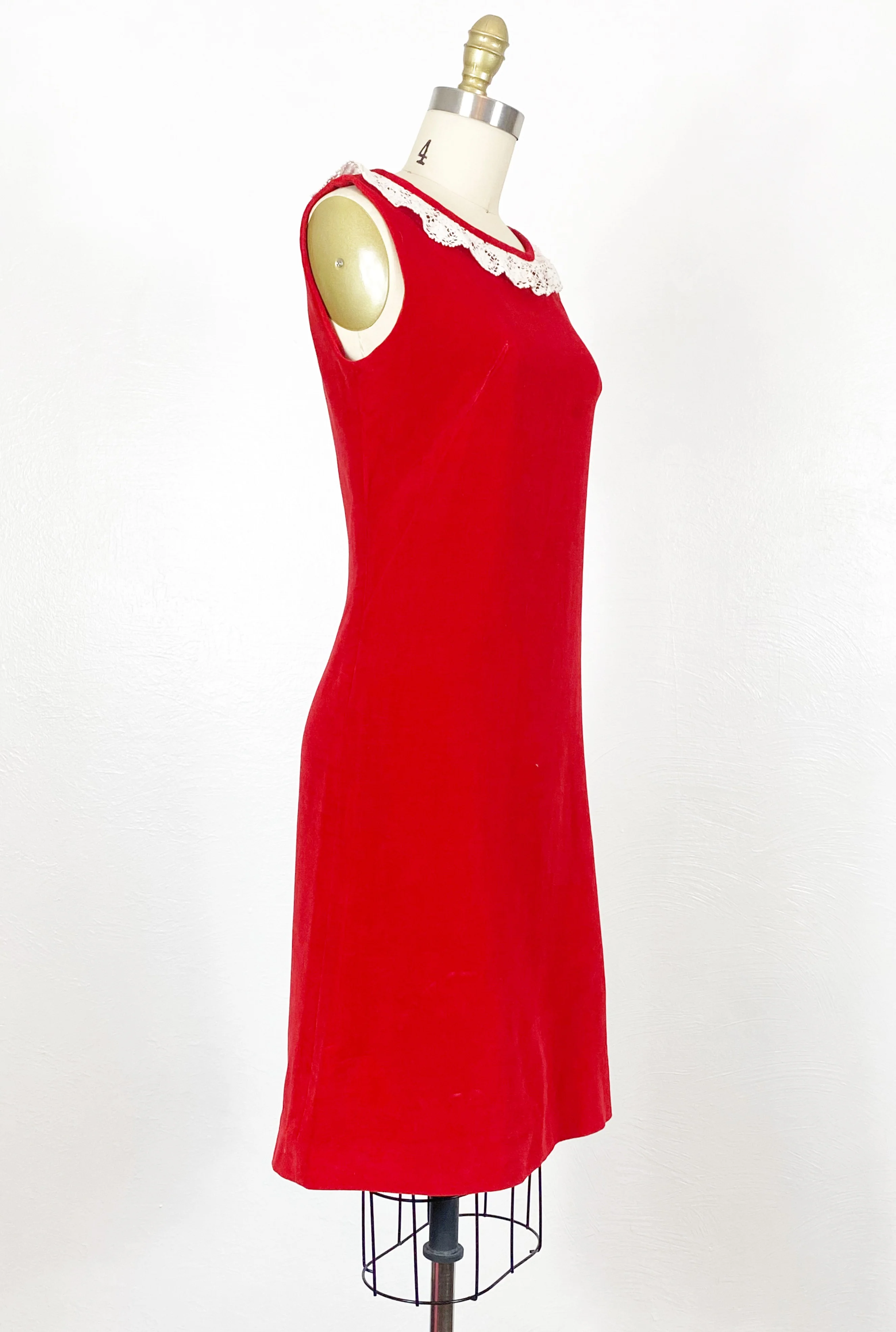 60s Red Velvet Mini Dress - Image 4