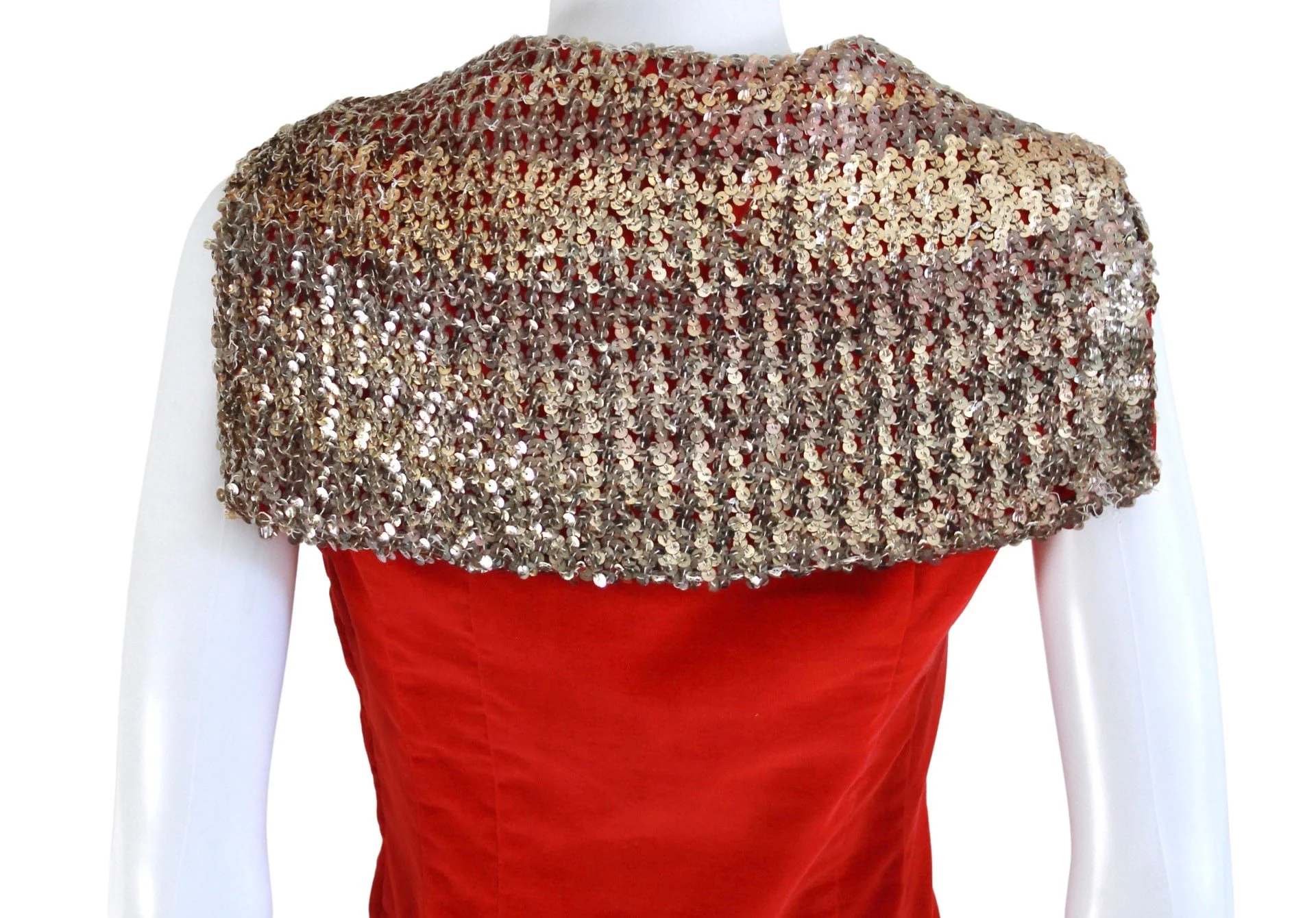60s Red Velveteen Sailor Middy Blouse with Silver Sequin Trim - Image 10