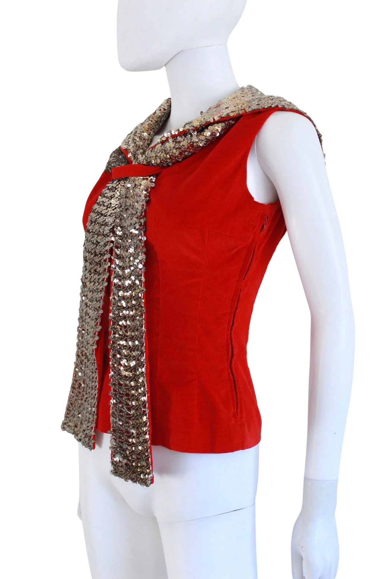 60s Red Velveteen Sailor Middy Blouse with Silver Sequin Trim - Image 7
