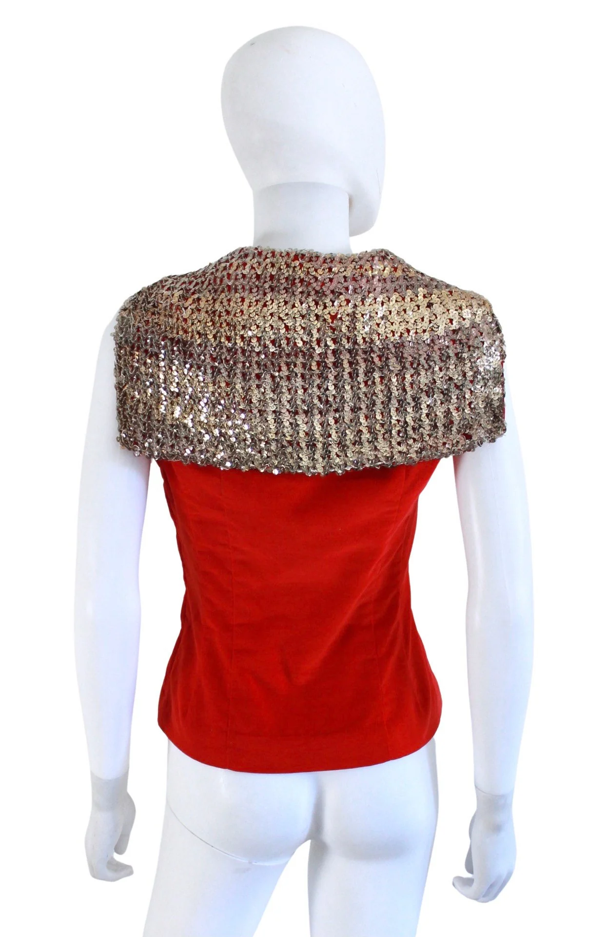 60s Red Velveteen Sailor Middy Blouse with Silver Sequin Trim - Image 8