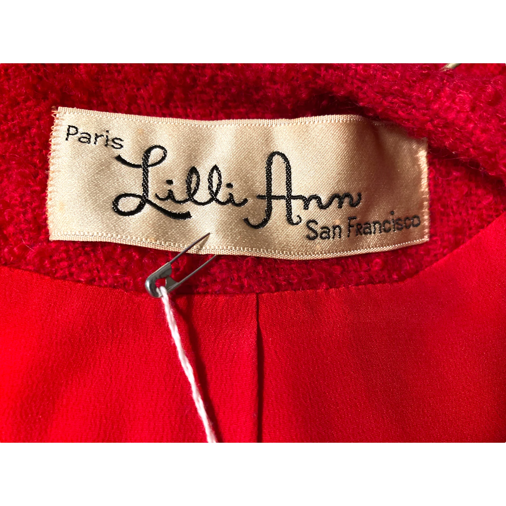 60s Red Wool Boucle And Fur Skirt And Jacket Suit By Lilli Ann - Image 12