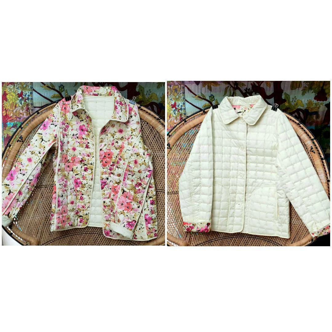 60s Reversible Jacket Vintage Women's Reversible Jacket, Yellow and Pink Floral Jacket, Spring Jacket, Md/lg - Image 3