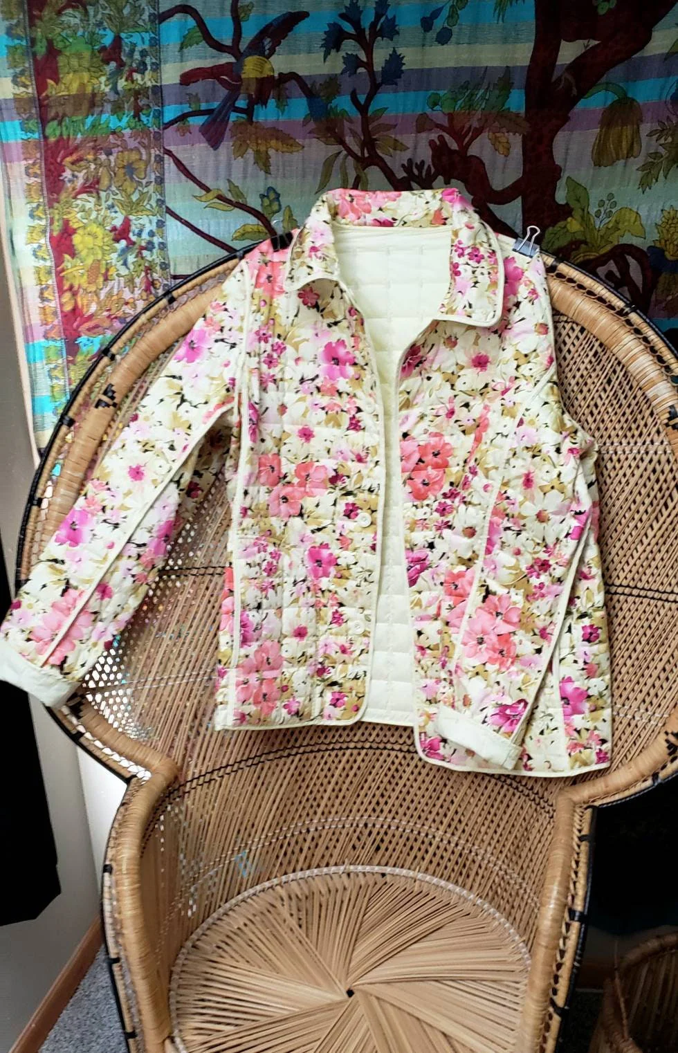 60s Reversible Jacket Vintage Women's Reversible Jacket, Yellow and Pink Floral Jacket, Spring Jacket, Md/lg - Image 4